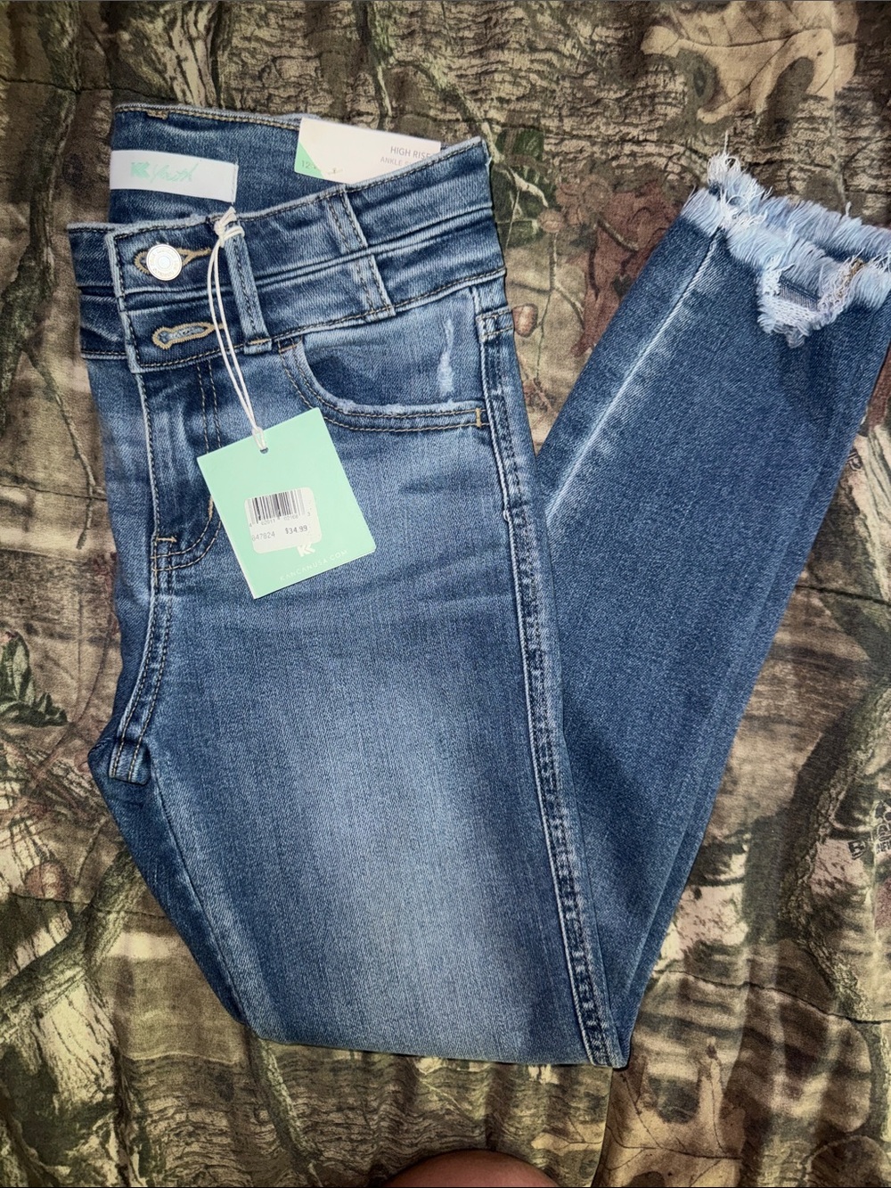 KanCan Medium Blue High-Rise Skinny Jeans with Frayed Hem